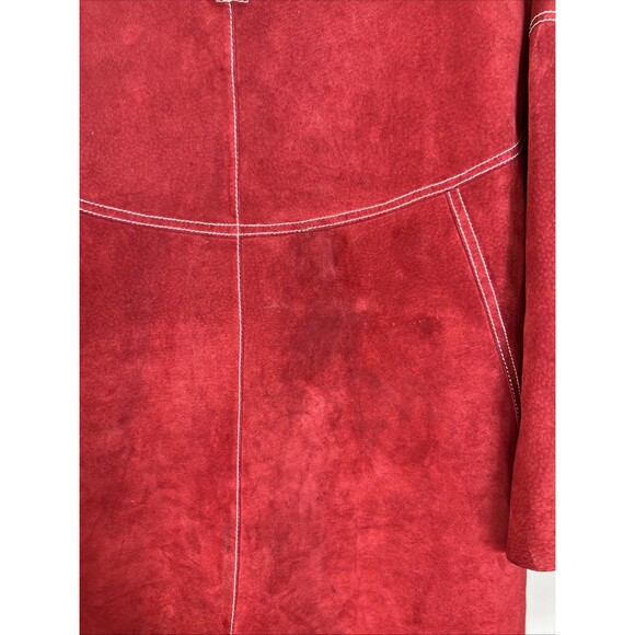 Vintage Red Suede Genuine Leather Shell Margaret Godfrey Western Boho Cape Sz XL - Picture 6 of 12